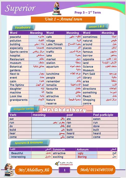 تحميل أقوي مذكرة انجليزي للصف الثالث الإعدادي الترم الأول 2026-2027 رابط تحميل مباشر